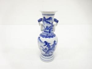 三浦竹泉造　染付　山水　耳付花入